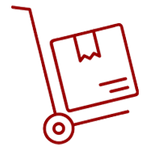 Piktogramm einer Sackkarre, die einen Karton transportiert, als Symbol für Lieferung oder Transport.